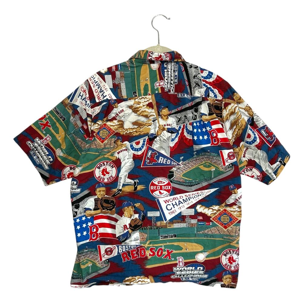 Reyn Spooner Red Sox Scenic Button Up Hawaiian Shirt Vintage Mens Sz S Red Y2K - Picture 2 of 6
